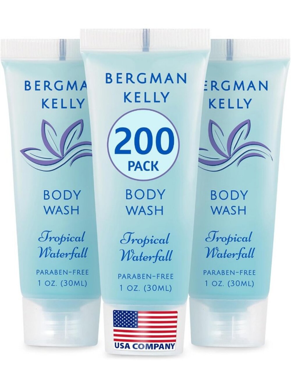 Travel Size Body Wash - Tropical Waterfall, 1 oz, 200 Pack, Refreshing Hotel